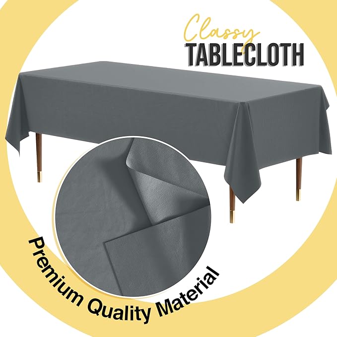 Exquisite 66% Thicker Premium Plastic Table Cloth Rectangle Table Cover 0.5 Mil 12 Pack Silver Table Cloth 54 Inch x 108 Inch Disposable Tablecloth Won't Tear Easily Like Cheap Thin Brands