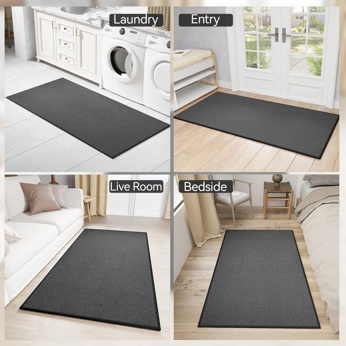 Kitchen Mat, Rubber Backing Cushioned Non Slip Kitchen Rugs for Floor, Absorbent Runner Comfort Standing Mat Rug Washable for Kitchen, Office, Home, 35.4"x71"(Black)