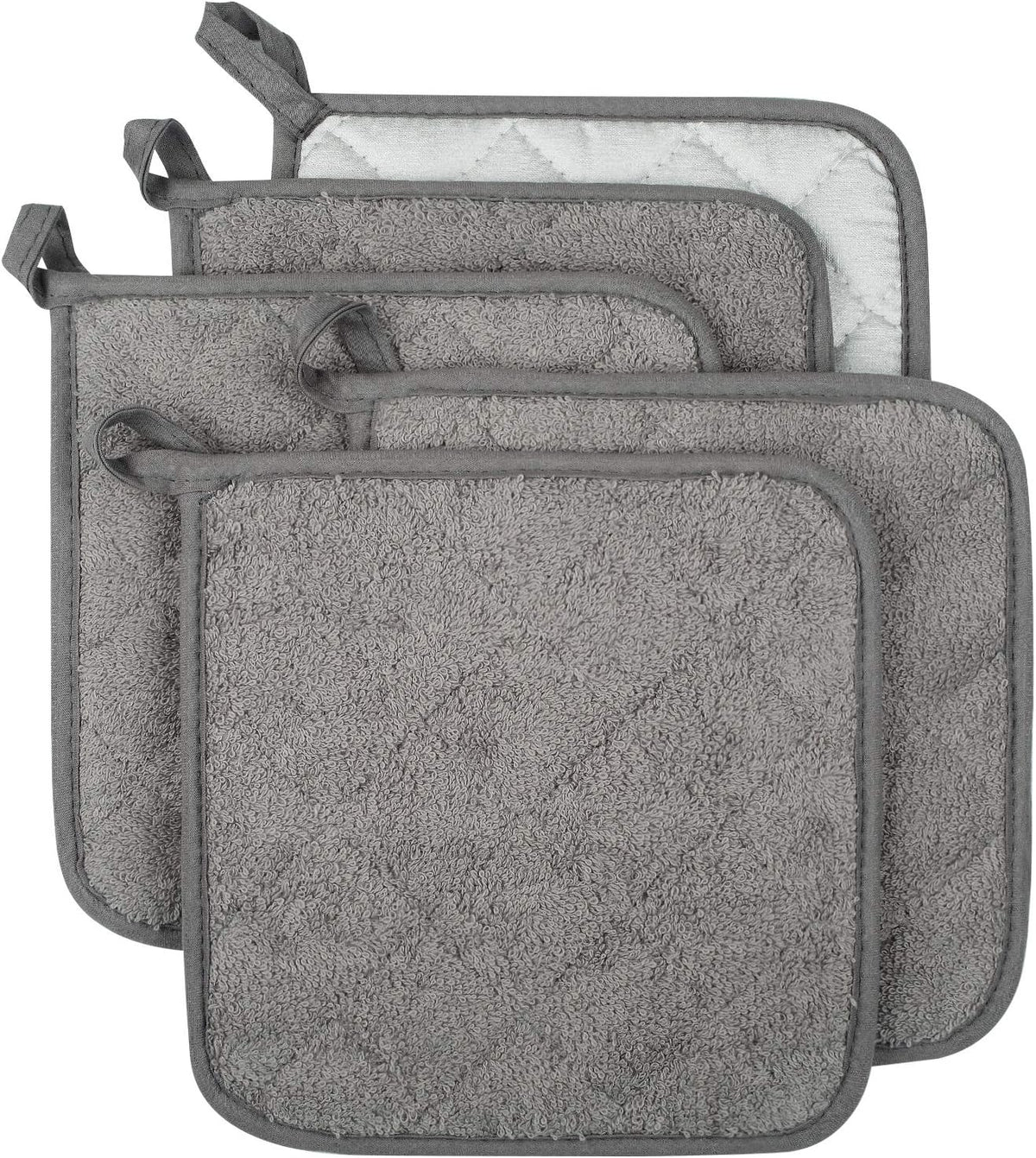 100% Cotton Kitchen Everyday Basic Terry Pot Holder Heat Resistant Coaster Potholder for Cooking and Baking Set of 5 Grey