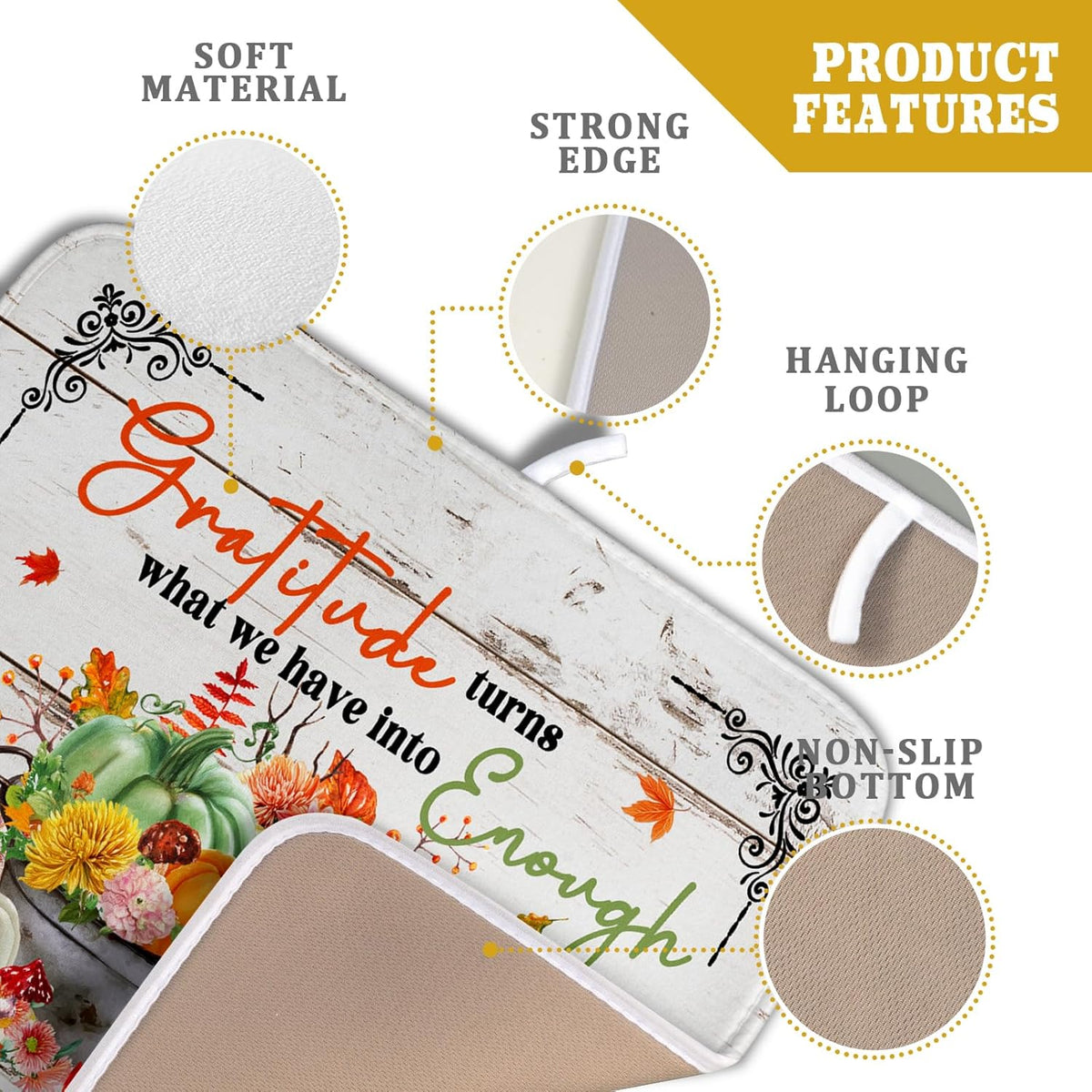 Fall Dish Drying Mats for Kitchen Counter Absorbent Autumn Dish Drainer Pad Home Decor