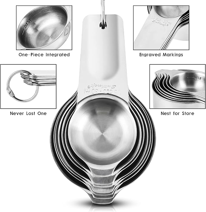 Smithcraft Measuring Cups and Spoons Set, Stainless Steel Measuring Cups Set, Dry 7 Measurer Cups 9 Measurement Spoons with Leveler & Measure Enquivalents for Kitchen & Baking Nesting Measuring Tools
