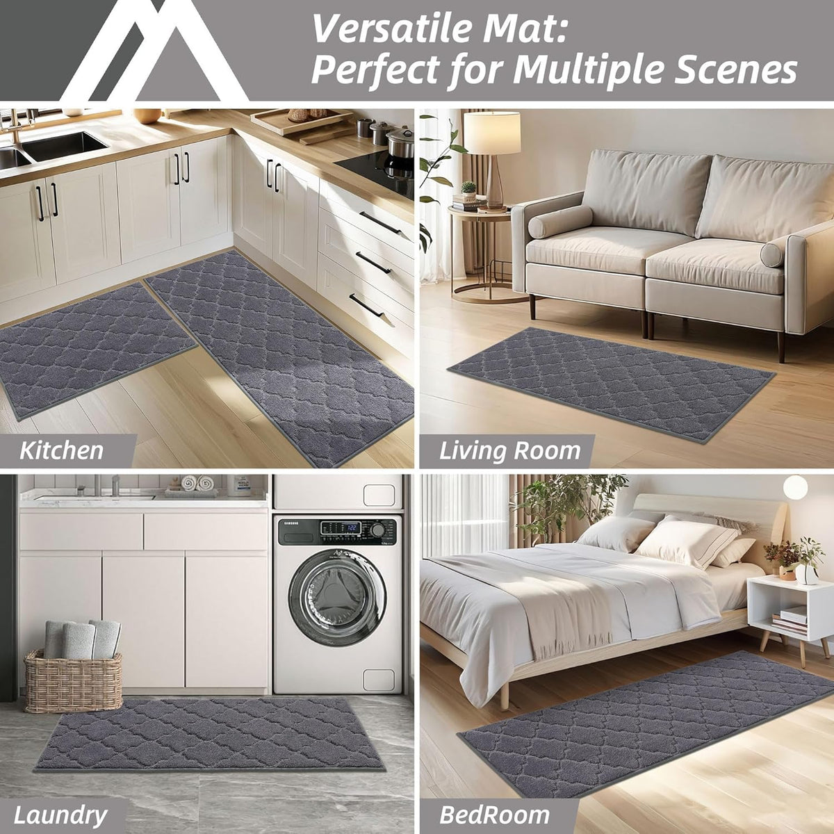 COSY HOMEER Soft Kitchen Floor Mats for in Front of Sink Super Absorbent Kitchen Rugs 20"x59" Non-Skid Standing Mat Washable,Polyester,Dark Grey