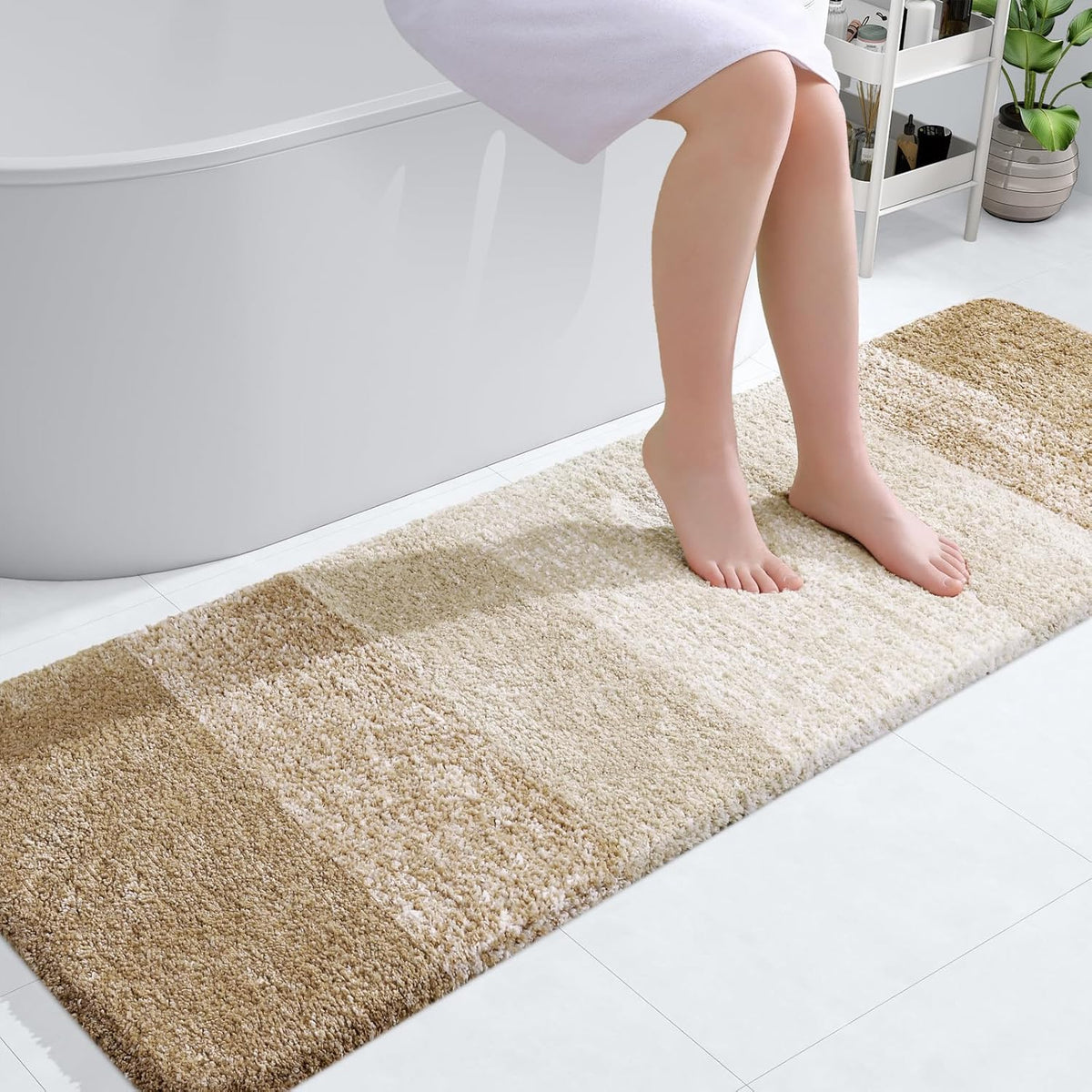 OLANLY Bathroom Runner Rugs 59x20, Extra Soft Absorbent Microfiber Bath Rugs, Rubber Backing, Quick Dry, Machine Washable Bath Mats for Bathroom Floor, Tub and Shower, Home Decor Accessories, Tan