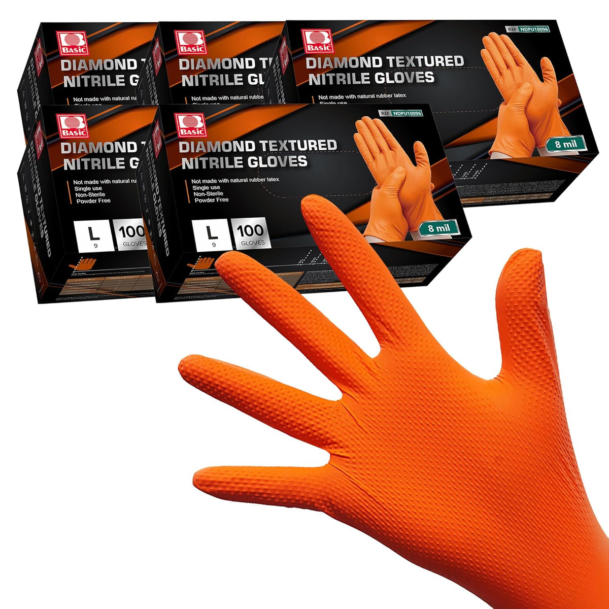 Jointown Basic Heavy Duty Nitrile Gloves, Mechanic Gloves 8 Mil Nitrile Disposable, with Raised Diamond Texture, Case of 500, Orange, Large