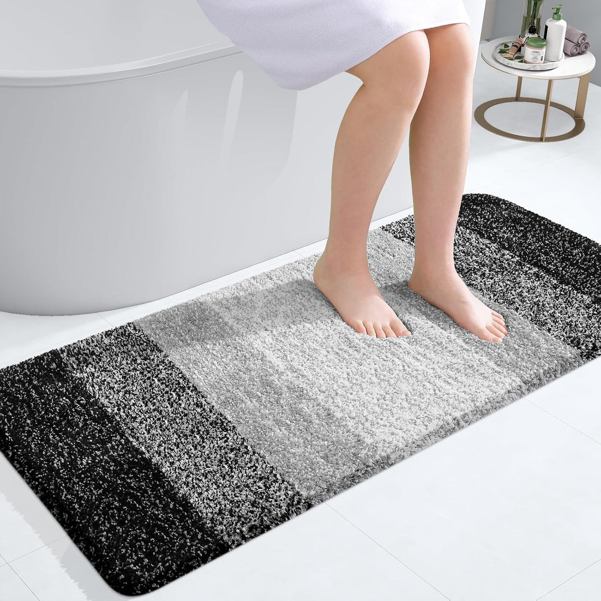 OLANLY Bathroom Runner Rugs 47x20, Extra Soft Absorbent Microfiber Bath Rugs, Rubber Backing, Quick Dry, Machine Washable Bath Mats for Bathroom Floor, Tub and Shower, Home Decor Accessories, Black