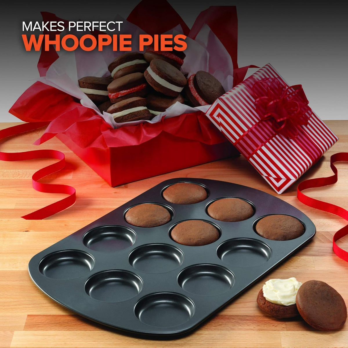 EXULTIMATE Muffin Top Pan Professional Pansuffin Pan Non Stick 12 Cavity Baking Moon Pie Whoopie Pie Hamburger Bun