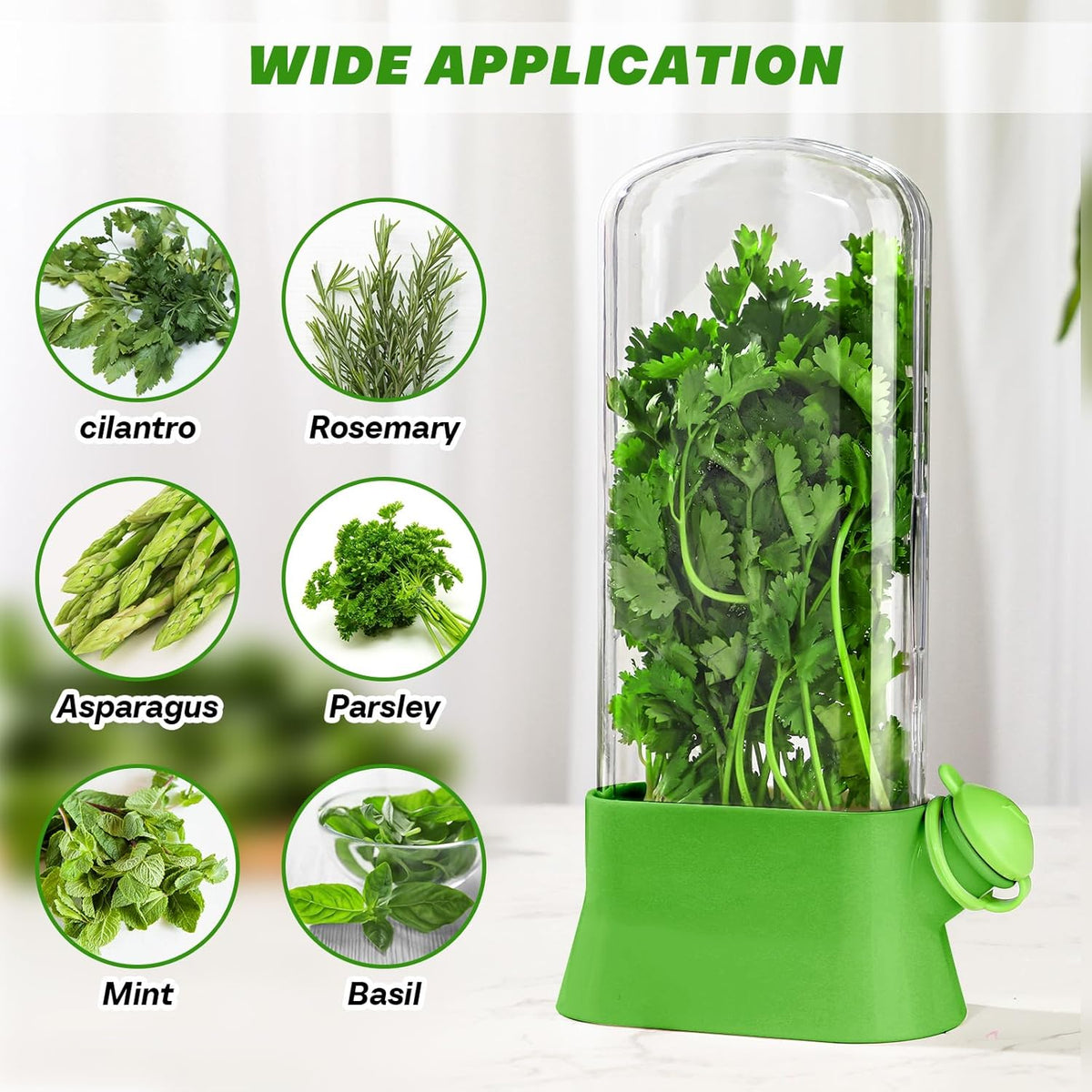 Baderke 2 Pieces Herb Saver for Refrigerator Herb Keeper Herb Storage Containers Herb Saver Pod for Cilantro, Parsley, Asparagus, Keeps Vegetables for 2-3 Weeks (Green)