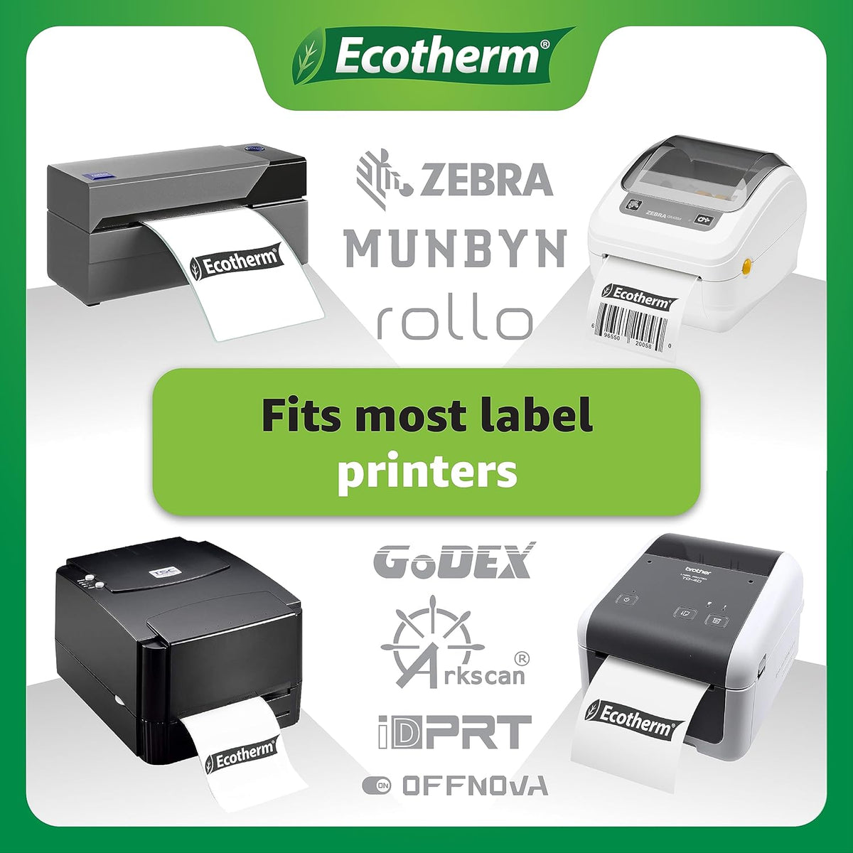 2" x 1.5" Thermal Labels | 6 Rolls | 8220 Labels | fits Zebra, Munbyn, Rollo, Godex, Arkscan, iDPRT, Offnova Thermal Label Printers and More | Blank White Adhesive Stickers by Ecotherm