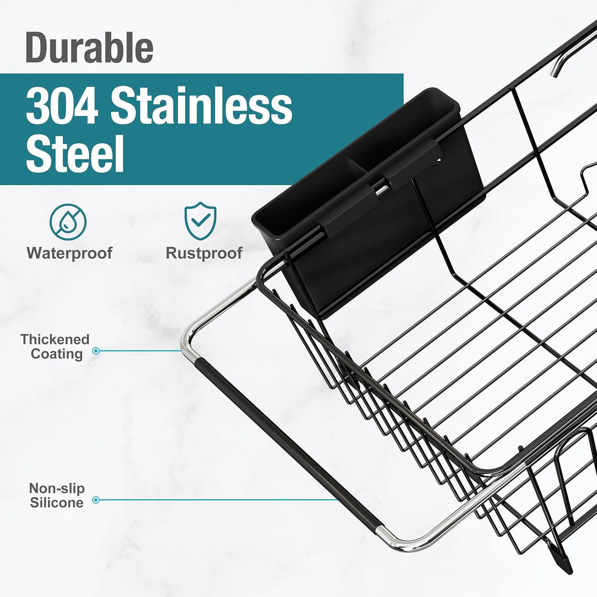 JASIWAY Dish Drying Rack in Sink, Over The Sink Colander Strainer Basket, Stainless Steel Strainer Basket with Expandable Rubber Grip Handles for Vegetables, Fruits, Home Kitchen Essentials, Black