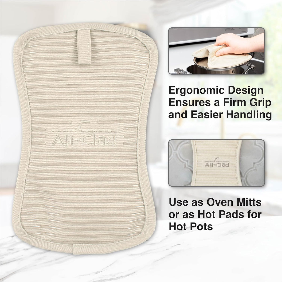 All-Clad Premium Pot Holder & Hot Pad: Heat Resistant to 500 Degrees - 100% Cotton, 10"x6.25" Hot Pad for Kitchen and Barbeque, (1-Pack), Almond