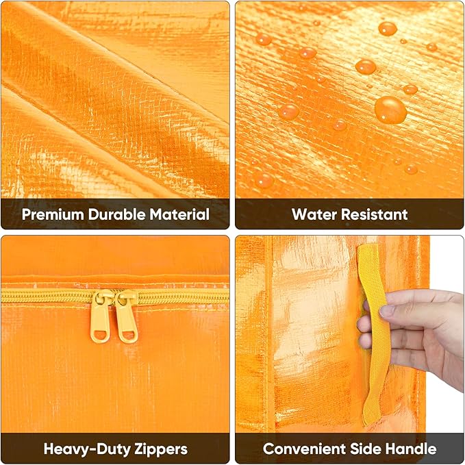 BALEINE 6-Pack Oversized Moving Bags with Reinforced Handles, Heavy-Duty Storage Tote for Clothes, Moving Supplies (Light Yellow, 6-Pack)