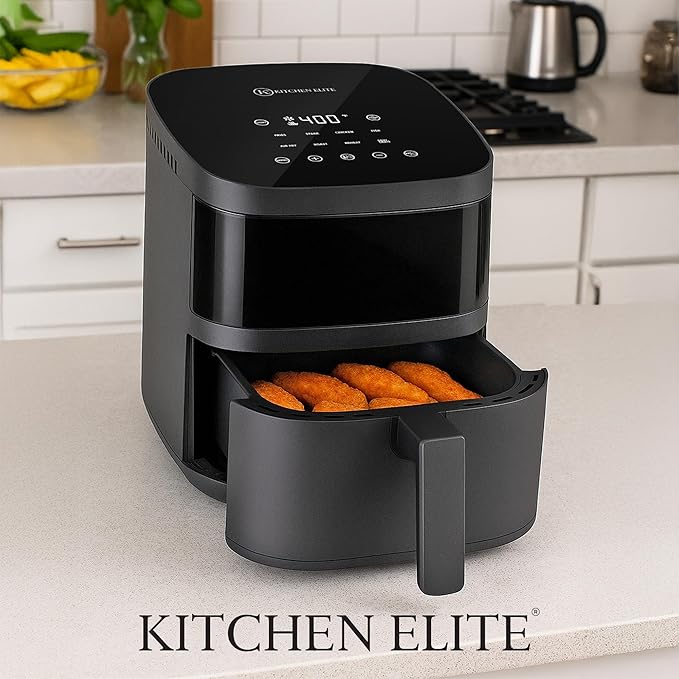 Kitchen Elite Digital Air Fryer Oven with Viewing Window and 8 Presets, 4 Quart, Touchscreen Cooker, Precise Temp Control, Elegant Gray