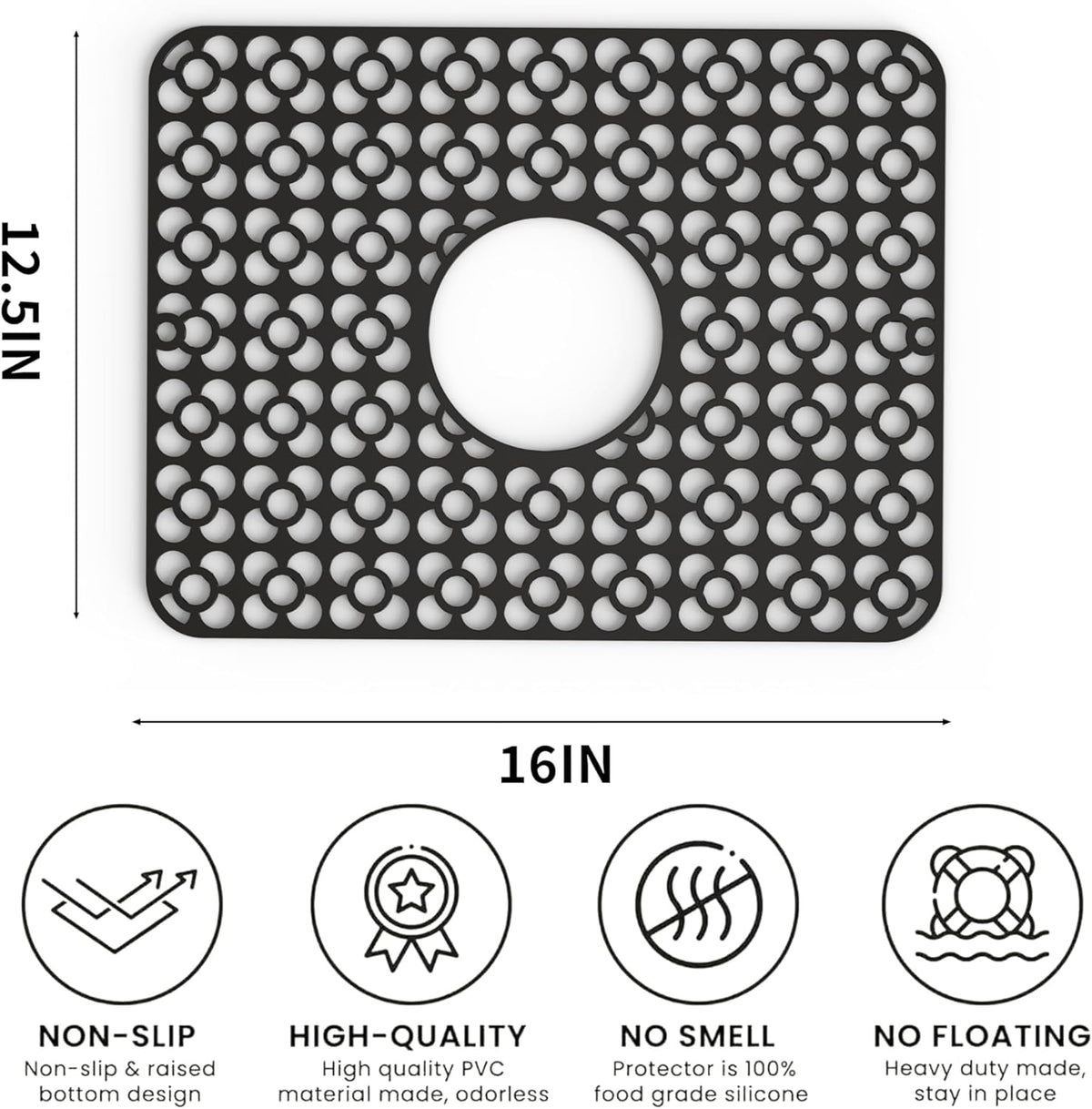 WAFT YEARN Sink Mats Sink Protectors Dish Racks Dishwasher Safe Grid Mats for Kitchen Sink Silicone Protect Sink from Stains Damage Scratches Non Slip Heat Resistant Rust Resistant 16"X12.5" Black