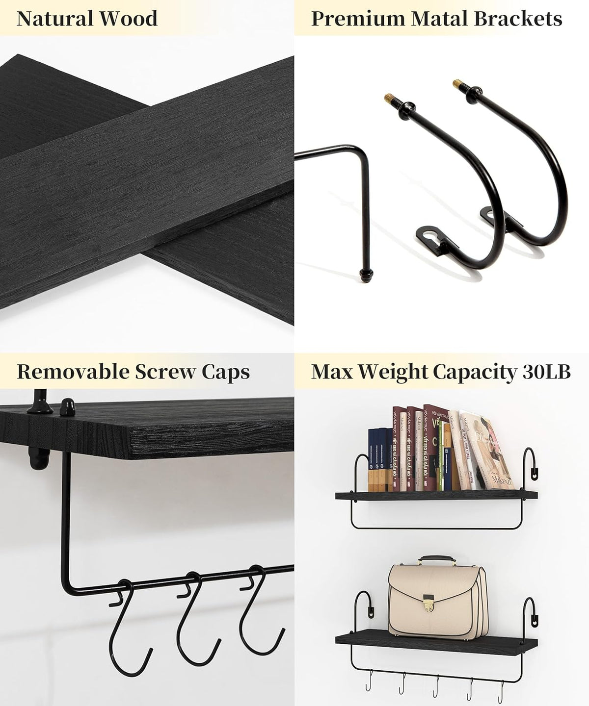 Coffee Mug Holder, Coffee Bar Shelf with Hooks Wall Mount Cup Organizer Mug Racks Pods Storage Hanger, Farmhouse Kitchen Decor, Black