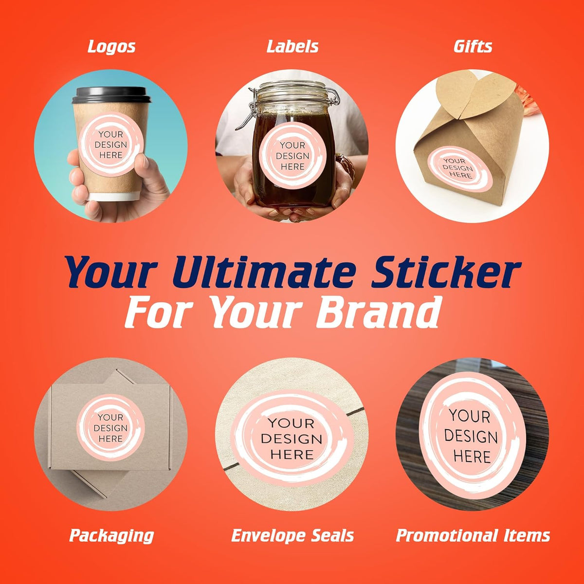 100 Custom Vinyl Stickers - Upload Your own Image, Text, Design, Logo - Personalized Logo Labels for Handmade, Packaging, Bottle, Jars, Candle, Brand Stickers (Peach, 5x5)