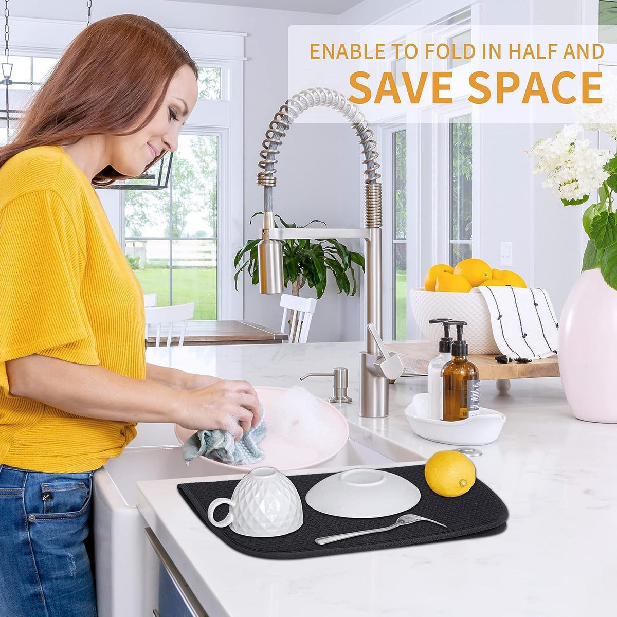 2 Pack Dish Drying Mat for Kitchen Counter, Absorbent Microfiber Dishes Drainer Mats Large Size Dish Drying Pad for Countertop, Rack, Sink,16 x24 inches