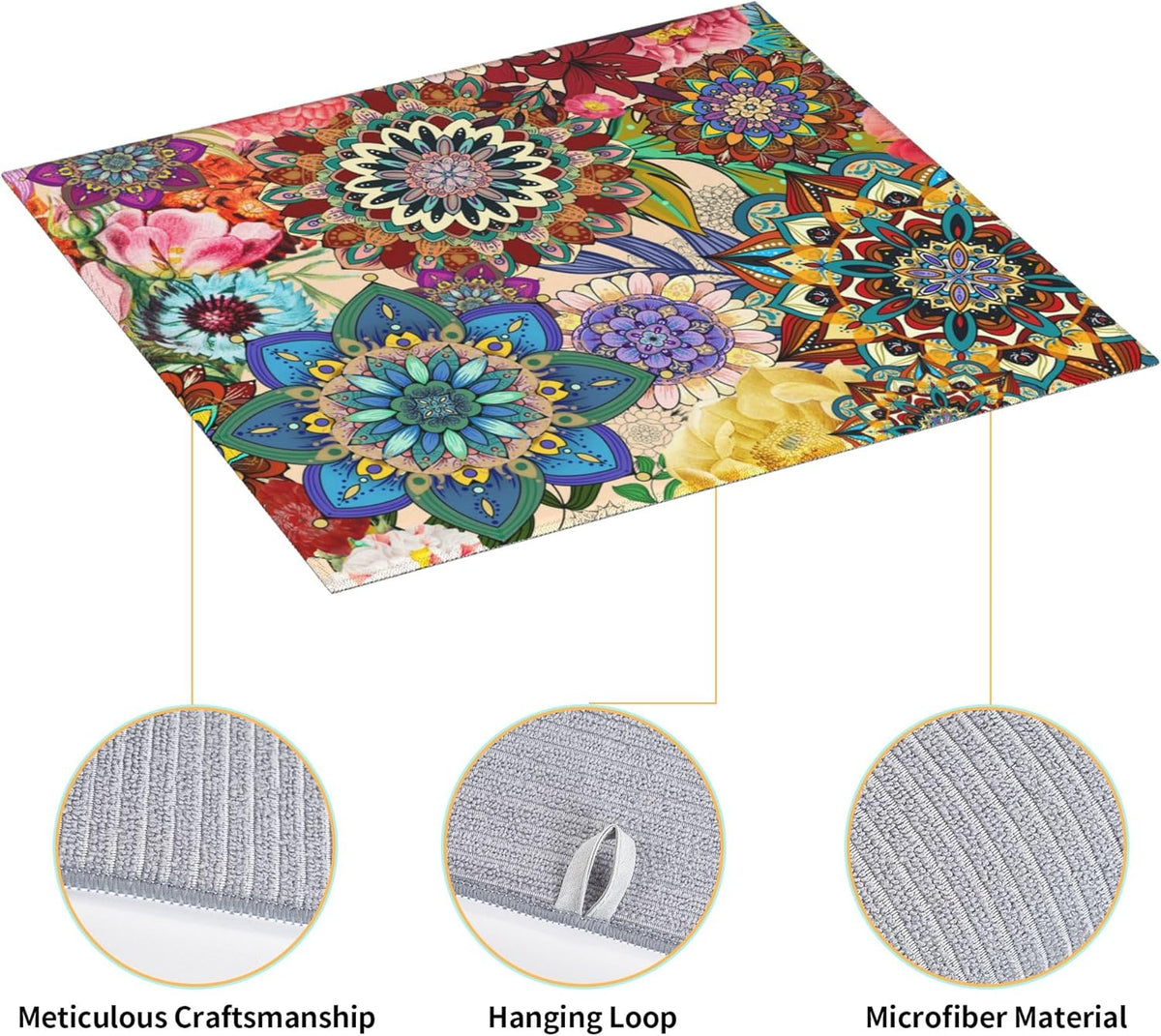 Boho Floral Dish Drying Mat for Kitchen Counter Washable Absorbent Reversible Microfiber Colorful Flowers Drying Pad Kitchen Accessories 16x18 Inch