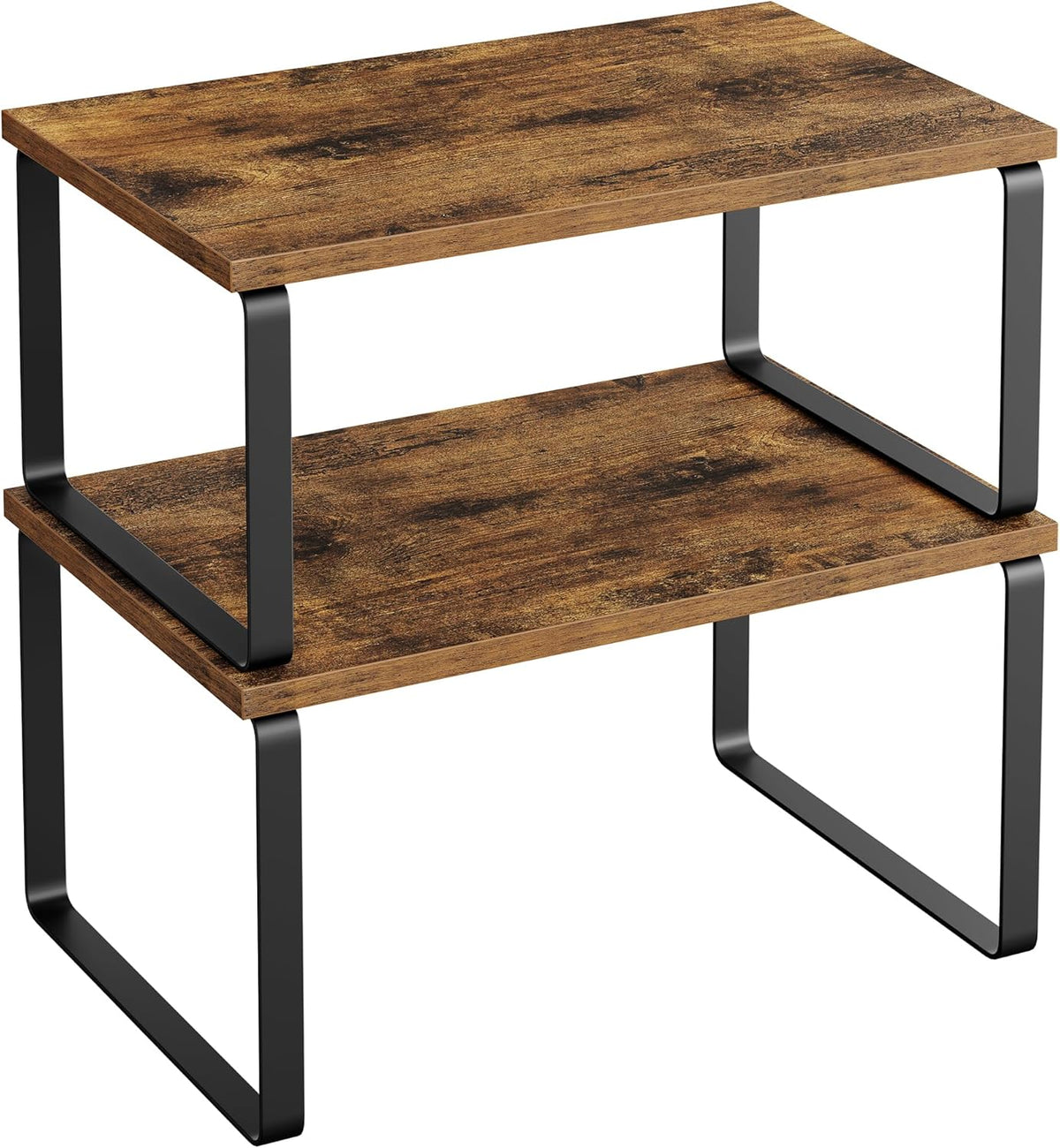 SONGMICS Cabinet Organizer Shelf, Set of 2 Kitchen Counter Shelves, Kitchen Storage, Spice Rack, Stackable, Expandable, Metal and Engineered Wood, Ink Black and Rustic Brown UKCS020X01