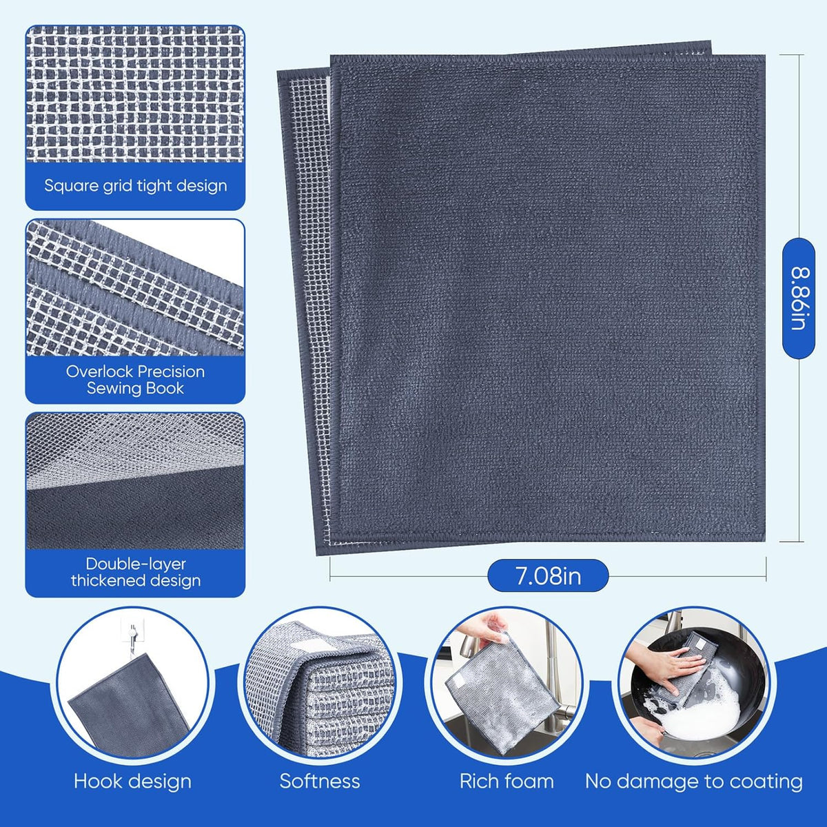 10Pcs New Upgrade 2-Layer Non Scratch Wire Dishcloth,Wire Dishwashing Rag, Non-Scratch Wire Dishwashing Rags for Wet and Dry, Kitchen Cleaning Dish Rags for Cookware,Sinks, Dishes,Stove
