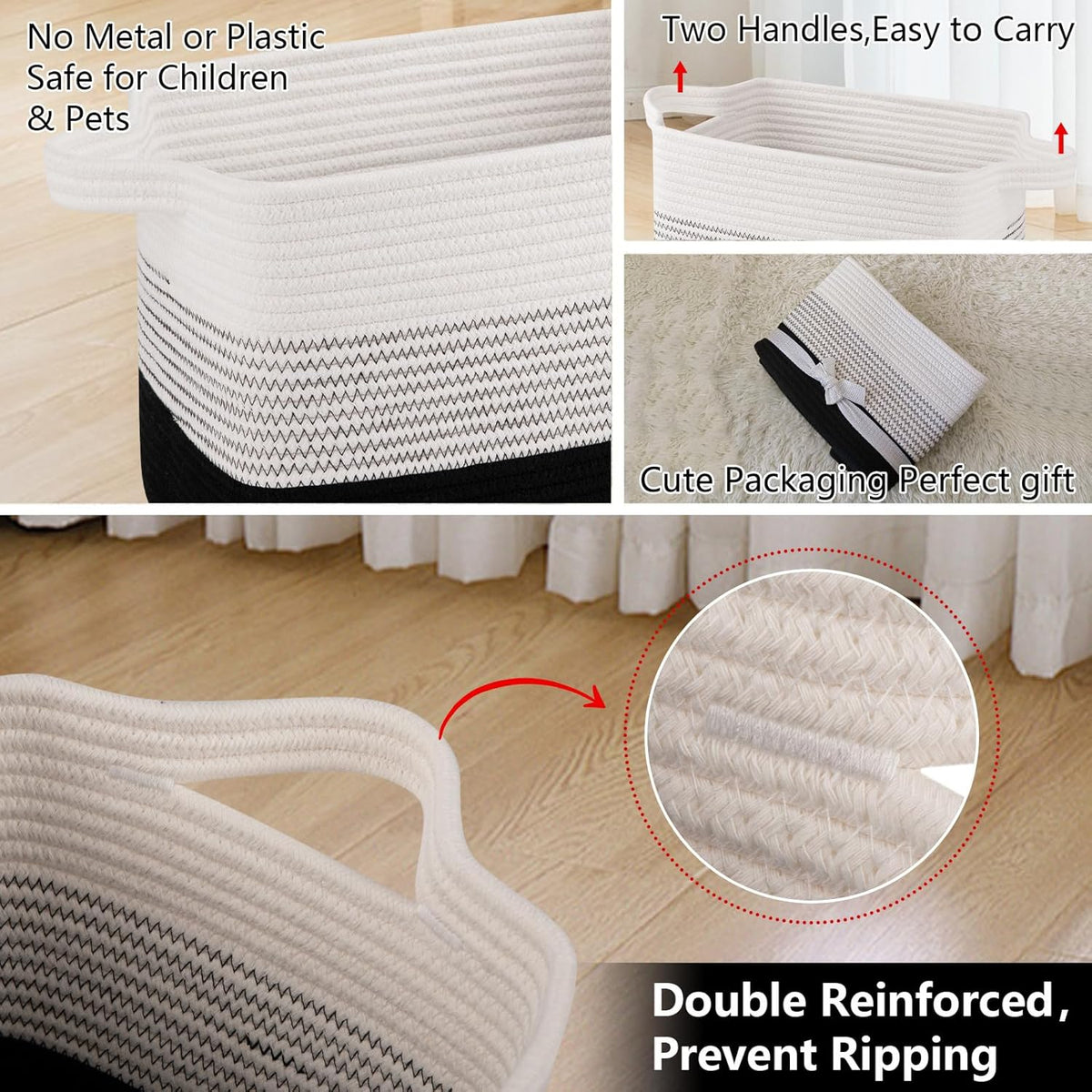 OIAHOMY Storage Basket, Woven Baskets for Storage, Cotton Rope Basket for toys,Towel Baskets for Bathroom - Pack of 3, Gradient Dark