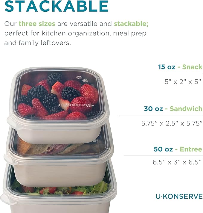 U Konserve Stainless Steel Food Storage Bento Box Container, Leak Proof Silicone Lid Dishwasher Safe - Plastic Free (30oz Blue)