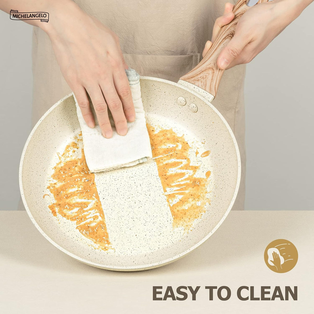 MICHELANGELO Small Frying Pan with Lid, 8 Inch Frying Pan Nonstick with Non-Toxic Coating, Granite Egg Pan with Anti-Scald Handle, Small Pan, White