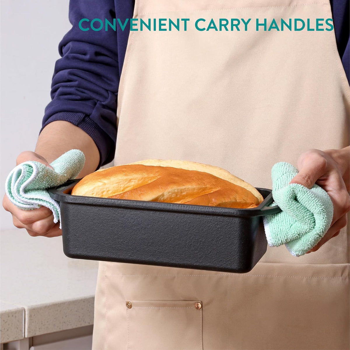 Navaris Cast Iron Bread Loaf Tin, 26cm, Black - Even Heat Distribution & Retention - Enameled Non-Stick Baking Pan - Cake and Bread Tins for Roasting, Oven Cooking & Grilling