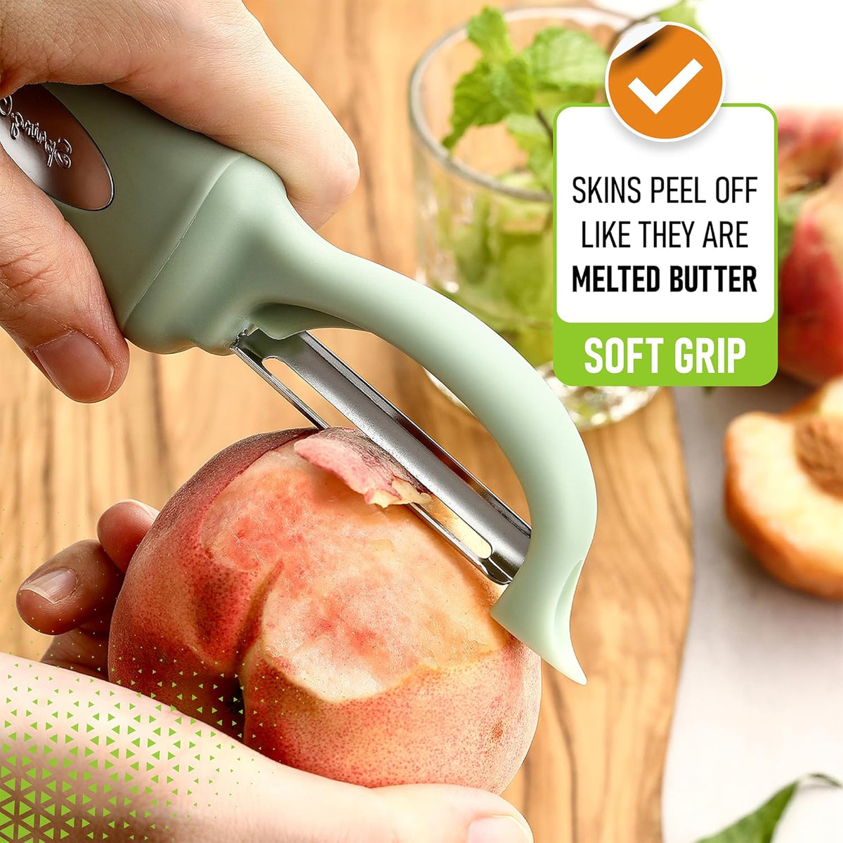 Spring Chef Premium Swivel Vegetable Peeler, Comfortable Handle and Ultra Sharp Stainless Steel Blades - Perfect Kitchen Peeler For Veggie, Fruit, Potato, Carrot, Apple - Pistachio
