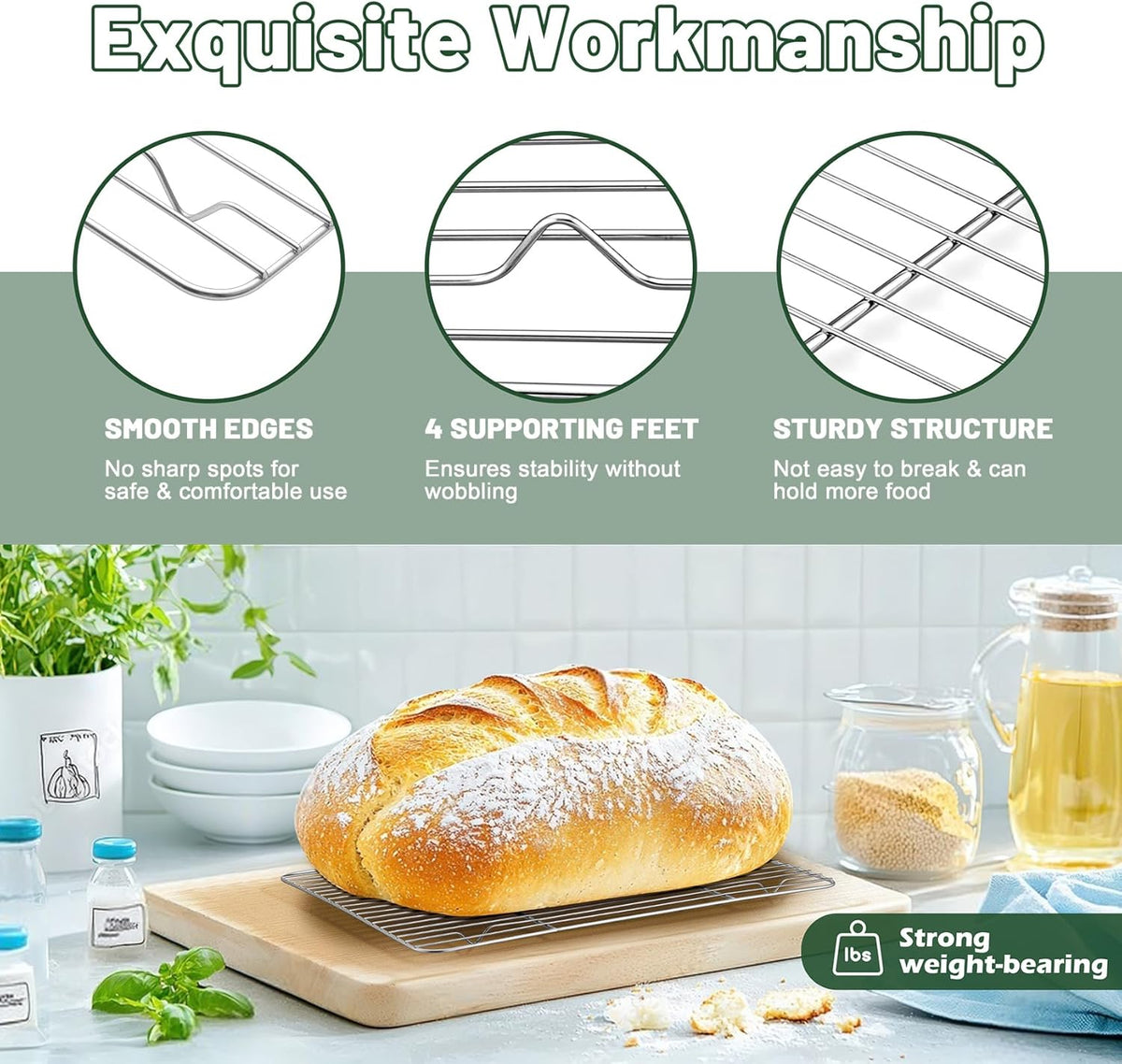 TeamFar Cooling Rack, 15.3” x 11.1” Stainless Steel Wire Baking Rack for Cooking Roasting Grilling, Fit for Oven Pan, Oven & Dishwasher Safe, Non-toxic & Heavy-Duty, 2PCS