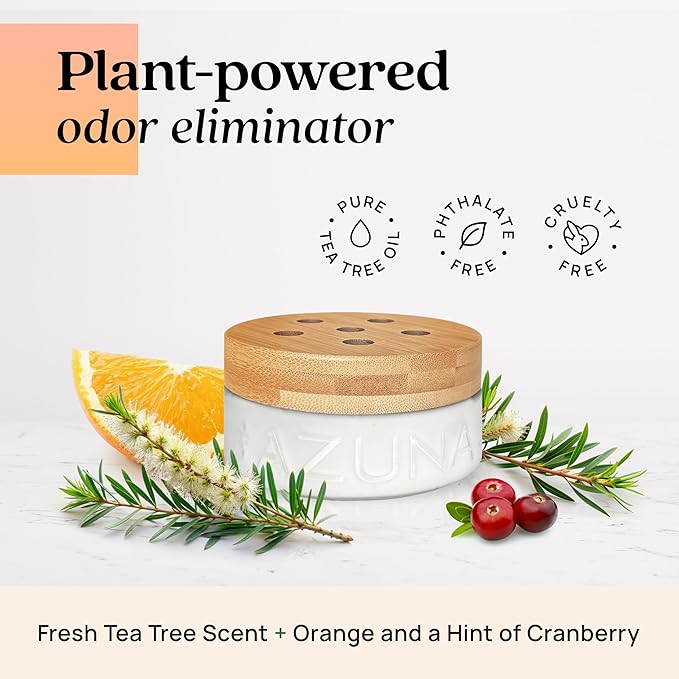 Azuna Air Freshener & Odor Eliminator for Strong Odor | 4 Room Kit Includes (4) Empty Luxe Glass Jar & 24oz Gel Refill with Tea Tree Essential Oil | Simply Citrus | Last 60-90 Days