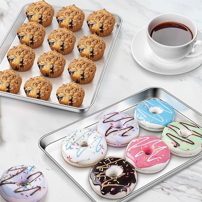 Homikit 2 Pack Baking Sheet, 9 x 13 Inches Stainless Steel Quarter Sheet Pan Set for Baking Cooking Toasting, Metal Cookie Tray Fits Toaster Oven, Non Stick & Rust Free, Dishwasher Safe