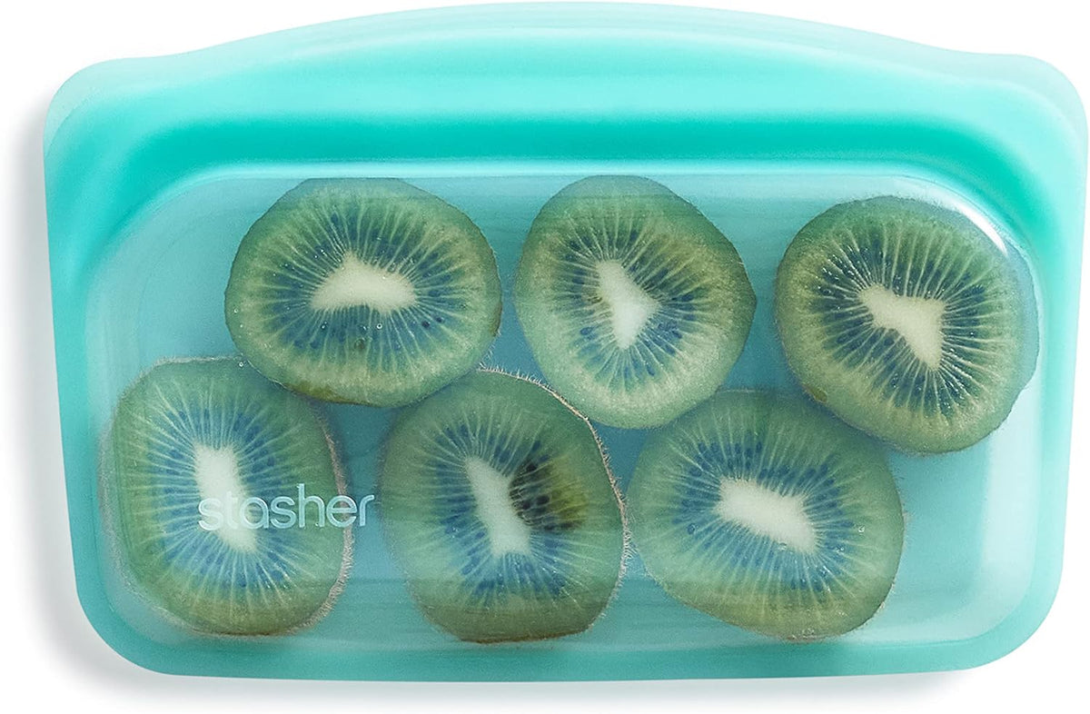 Stasher Premium Silicone Reusable Food Storage Snack Bag, Aqua, Microwave, Sous Vide, Dishwasher, Oven and Freezer Safe, BPA Free, Leak-free, Eco-friendly, 12 Oz