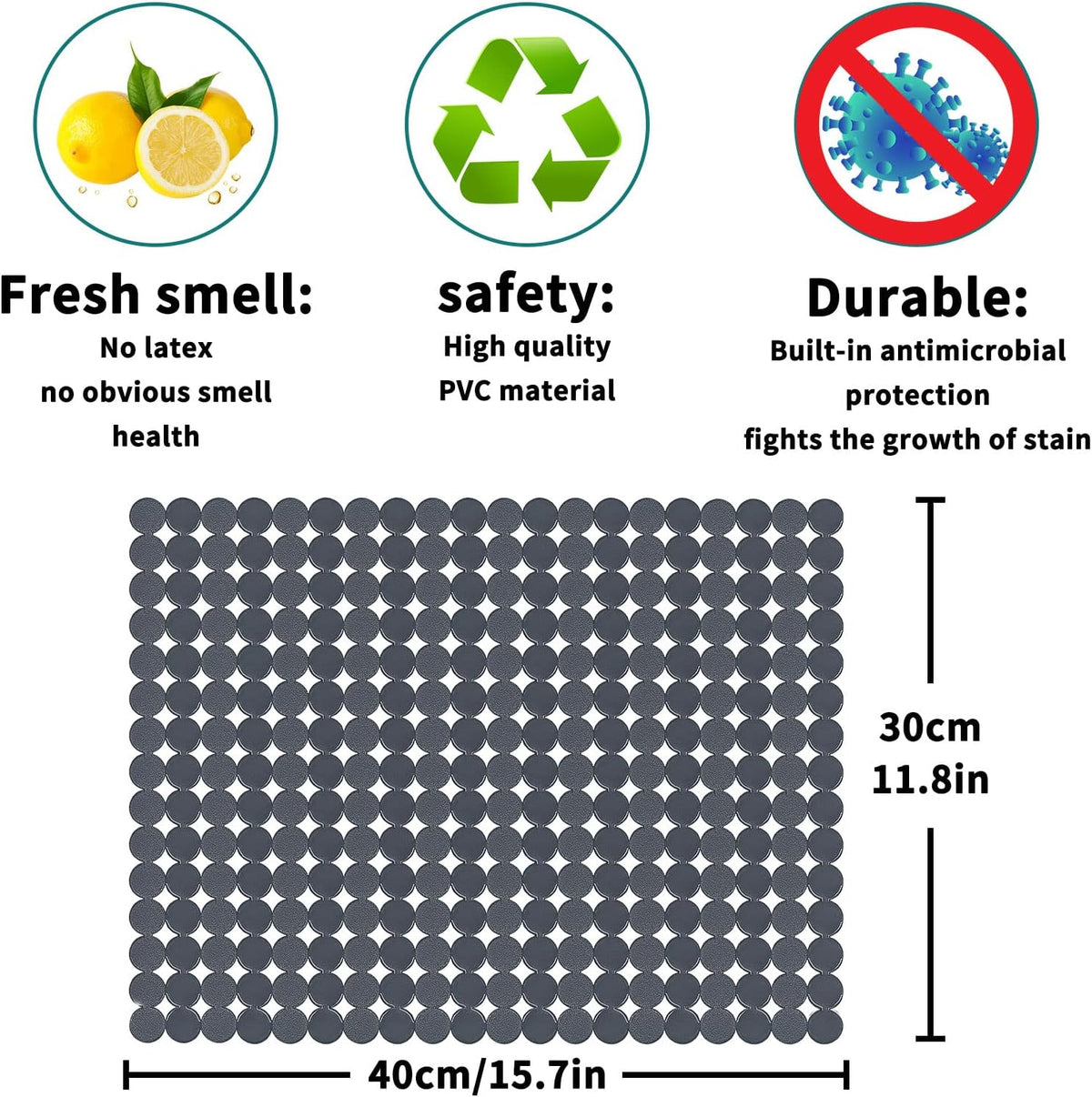 Qulable 2Pack Kitchen Sink Mat for Stainless Steel/Ceramic Sinks, PVC Eco-friendly Protectors for Bottom of Kitchen Sink, Adjustable, Fast Draining, Dots Design, 11.8x15.7 (Solid Gray)