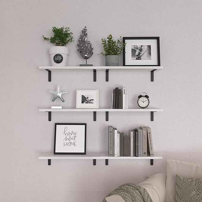 WOPITUES White Floating Shelves Set of 6,Wood for Bedroom,Modern Wall Decor,Bathroom Storage,Book Living Room[Upgraded]-White (HM011A)