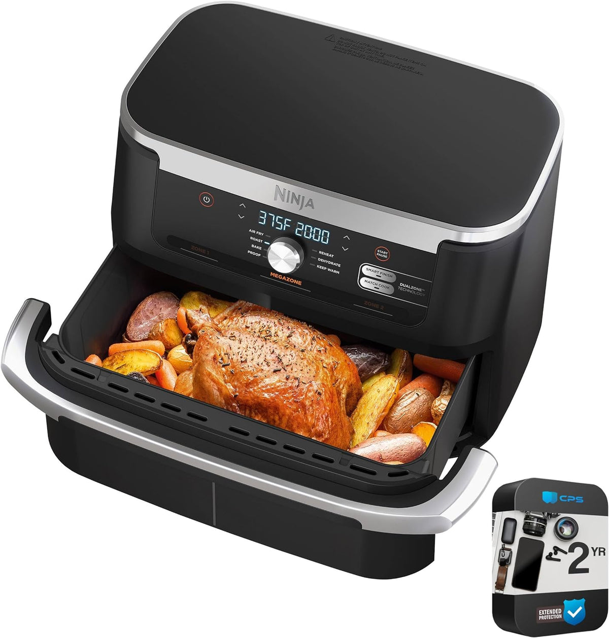 Ninja Foodi 11 Quart 7-in-1 MegaZone XL FlexBasket Air Fryer, Basket Divider for Full Meals, Air Fry, Roast, Grey (Renewed)