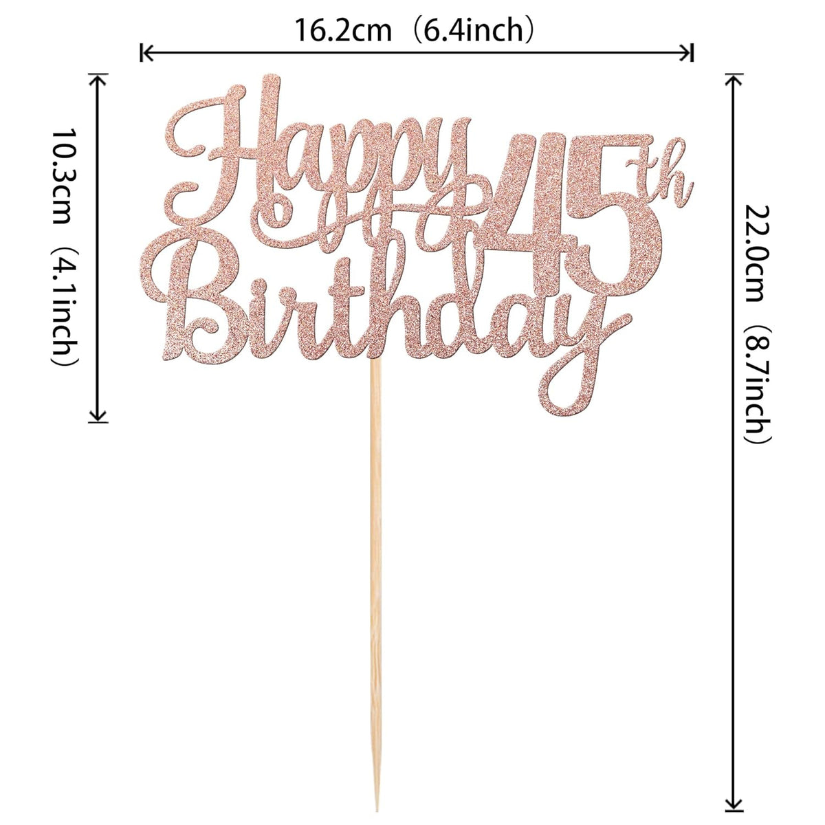1 PCS Happy 45th Birthday Cake Topper Glitter Cheers to 45 Years Birthday Cake Pick 45 Fabulous Cake Decoration for Happy 45th Birthday Theme Party Decorations Supplies Rose Gold