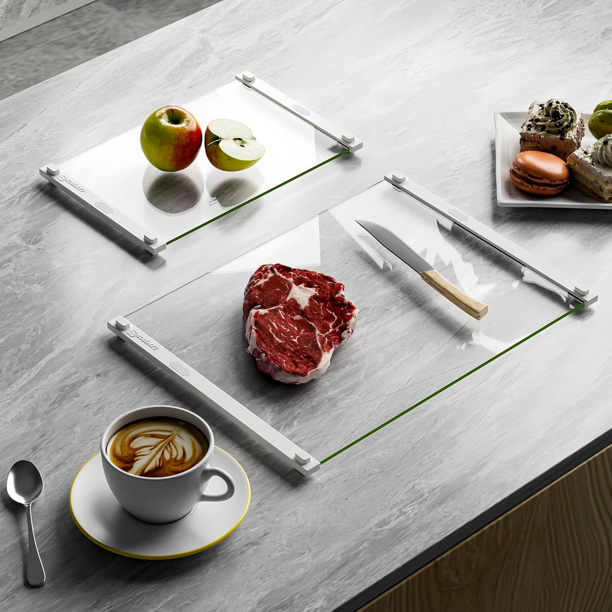 2PCS Glass Cutting Board with Silicone Grip, 80% Stronger Shatter Resistance and Slip Resistance,No Scratches/Microplastic-Free,Dishwasher Safe, Non Toxic Cutting Board for Kitchen-White