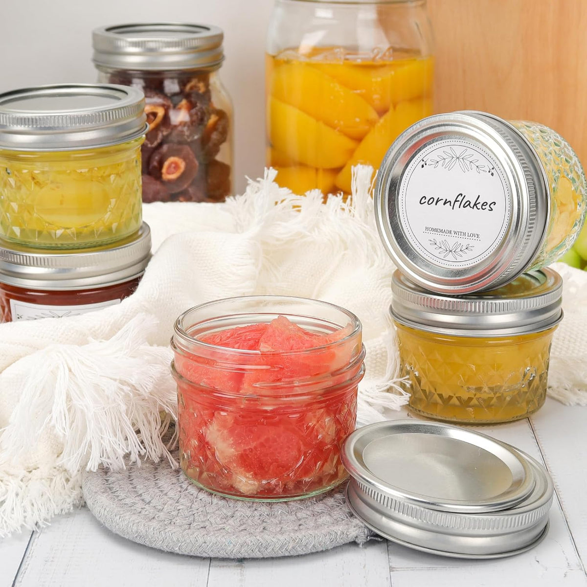 Eathtek 4 oz Mason Jars 40 Pack, 120ml Mini Canning Jars with Regular Lids for Jelly Herbs Spice Honey Storage, Small Glass Jars Candle jars, Extra Tags Label Included
