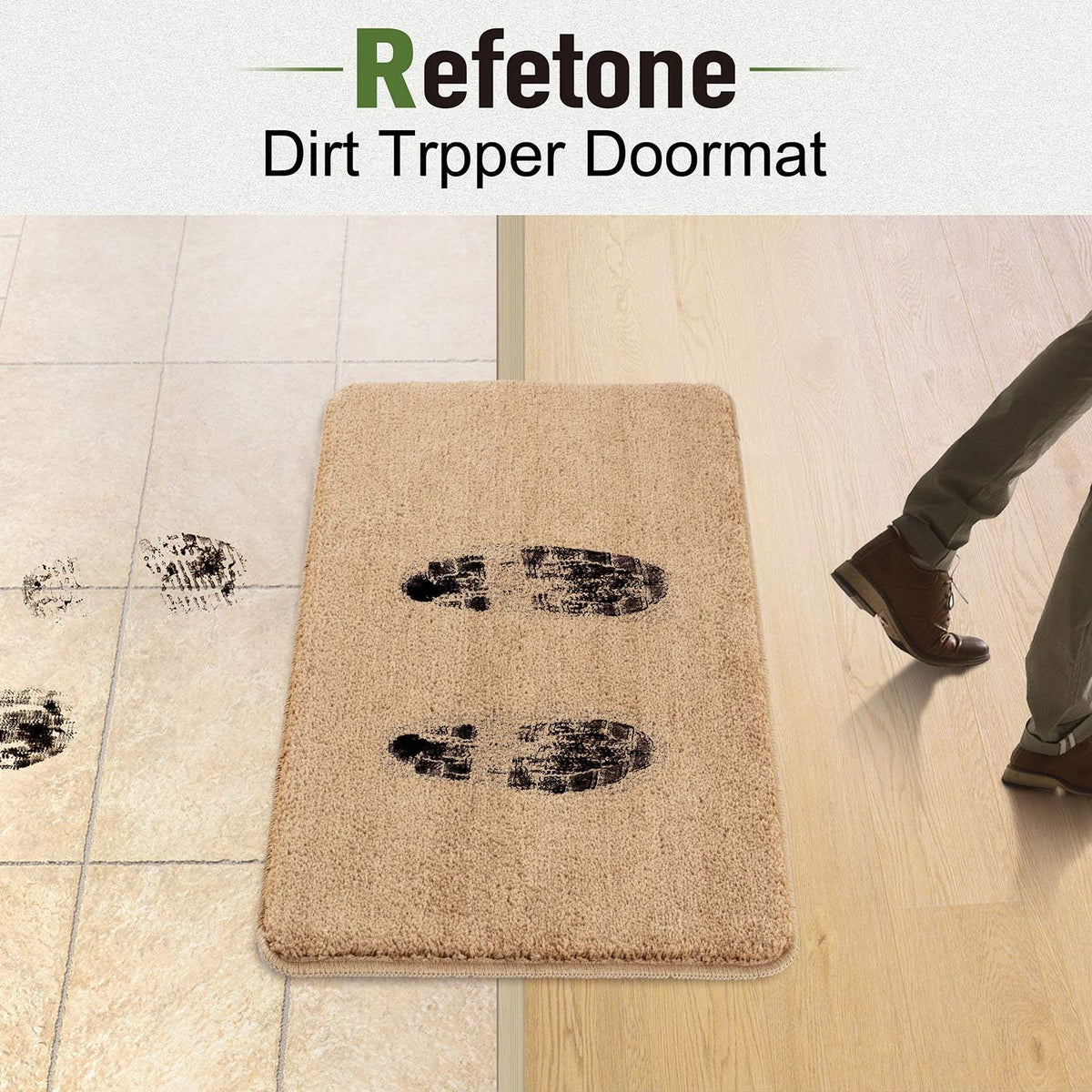 REFETONE Indoor Door Mat, Front Back Door Mat, Non-Slip Absorbent Resist Dirt Entrance Rug Inside Floor Mats, Machine Washable Low-Profile Inside Entry Door Rugs for Entryway - 20" x 32", Tan
