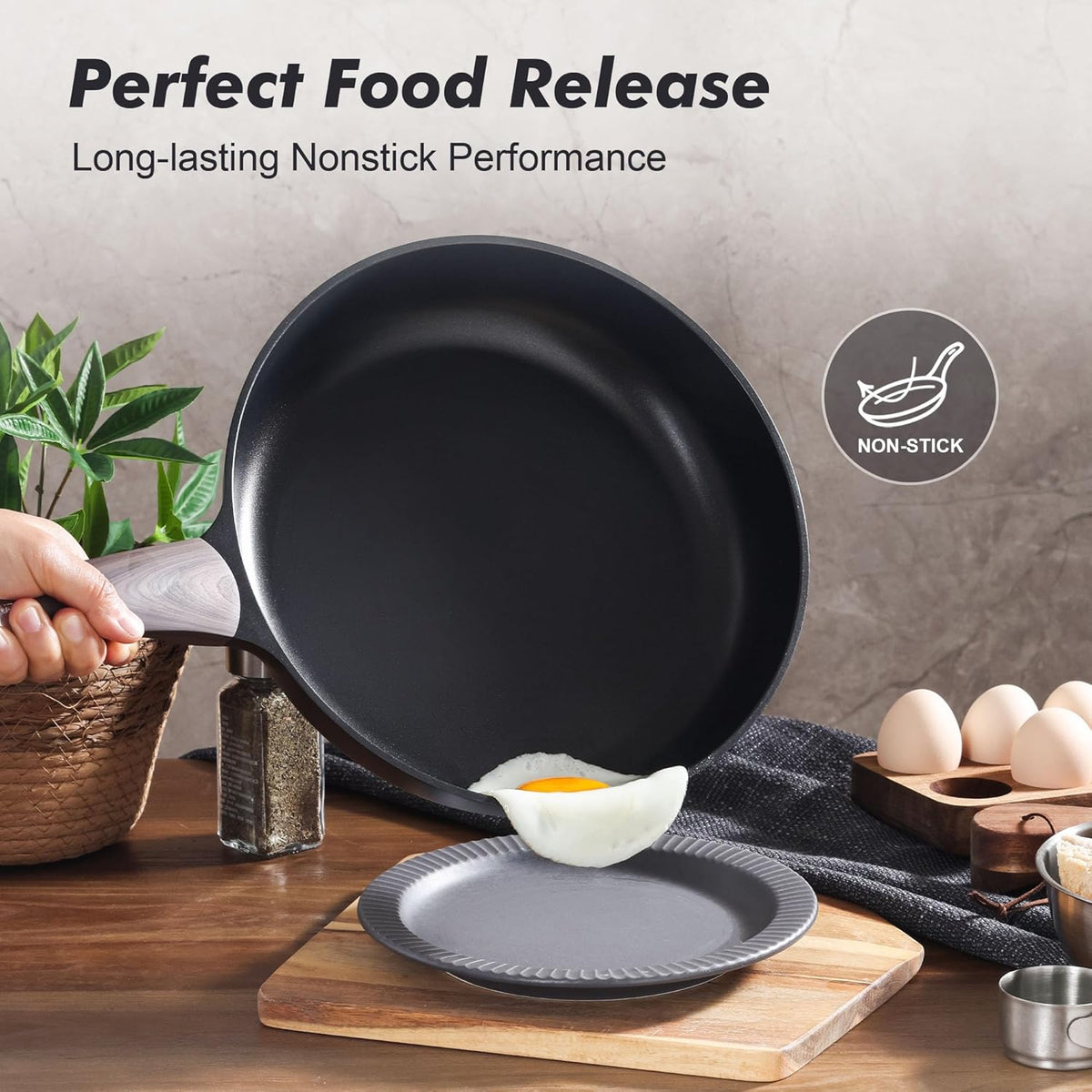 SENSARTE Nonstick Frying Pan Skillet 9.5Inch Non Stick Egg Pan Omelette Pans, Healthy Kitchen Cooking Chef's Pan, Free of Intentionally Added PFOA/PFOS, Induction Compatible, Black