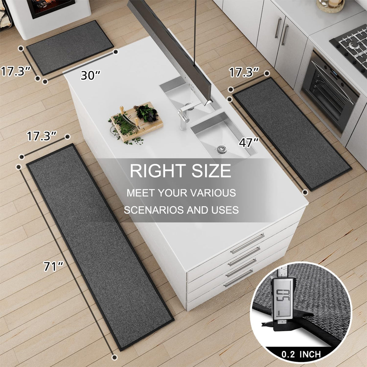 Kitchen Mat 1 PCS, Cushioned Non Slip Rugs for Kitchen Floor, Absorbent Runner Comfort Standing Mats Washable for Kitchen, Office, Home, 17.3"x47" (Black)