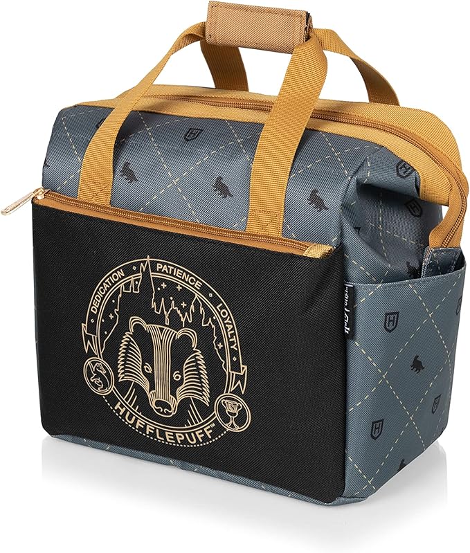 PICNIC TIME Harry Potter Hufflepuff On The Go Lunch Cooler, Soft Cooler Lunch Box, Insulated Lunch Bag, (Black with Yellow Accents)