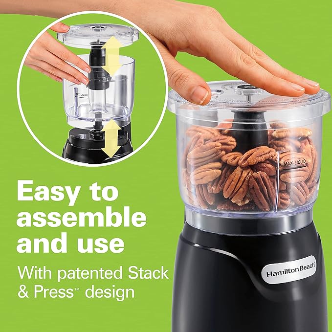 Hamilton Beach Electric Vegetable Chopper & Mini Food Processor, 3-Cup, 350 Watts, for Dicing, Mincing, and Puree, Black (72850)