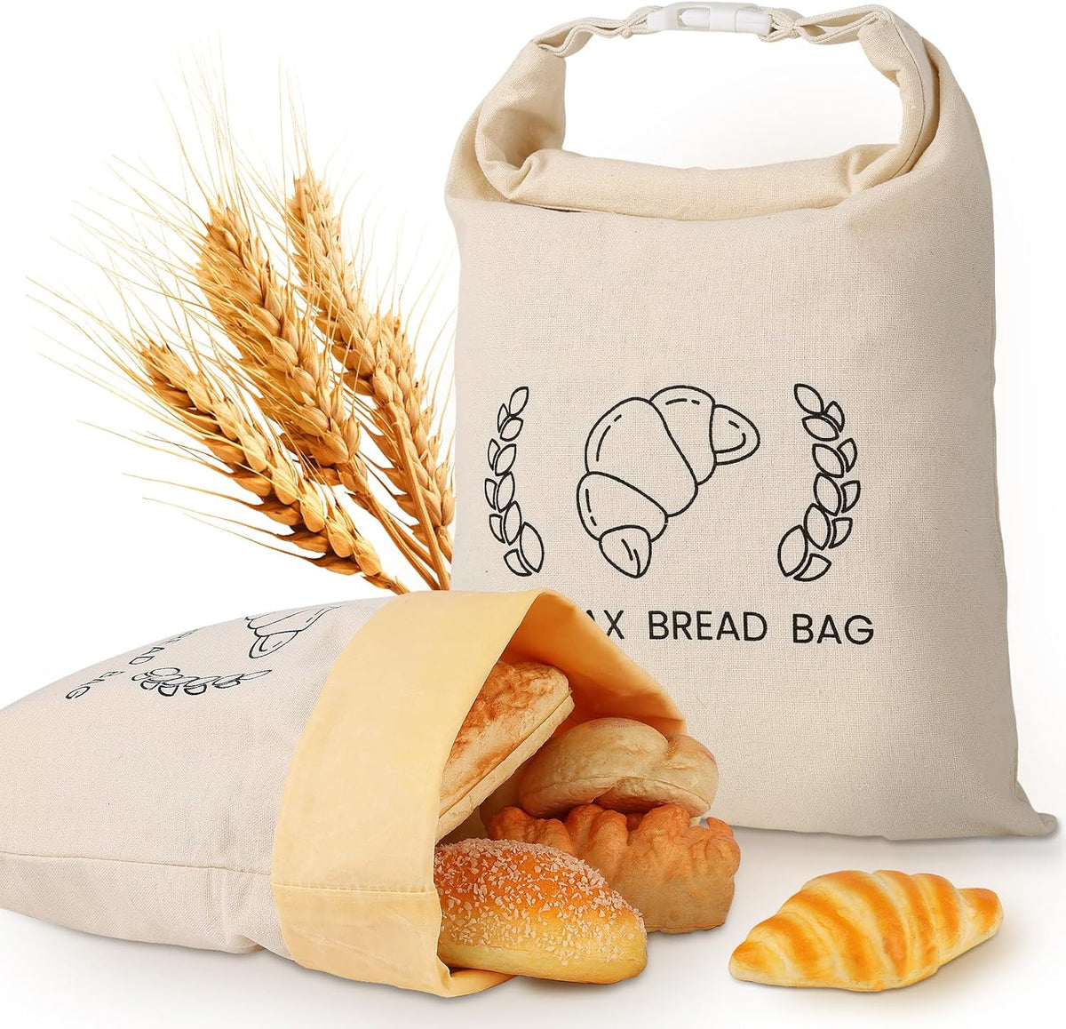 2 Pack Reusable Beeswax Bread Bag for Homemade, XL Sourdough Bread Keeper with Beeswax Lining, 17"×12" Bread Storage for Baking Supplies