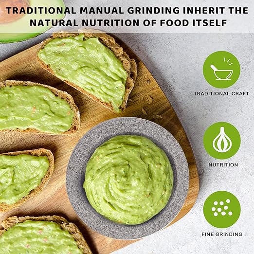 Mortar and Pestle Set,Heavy Duty,Unpolished Granite,8Inch-5Cup Capacity,Grinder for Spices and Seeds,Grinding,Crushing and Mashing Spices,Nuts,for Guacamole,Garlic Sauce,Gray.