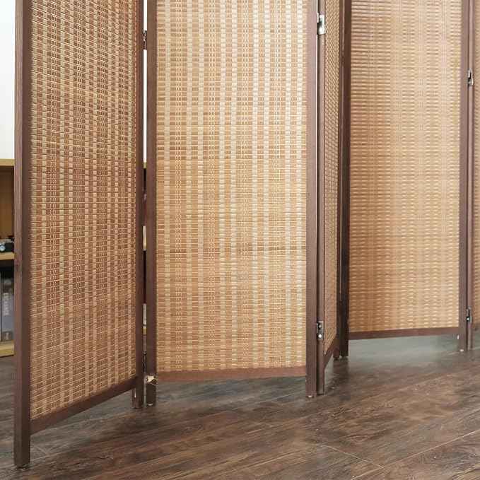 5 Panel Bamboo Room Divider and Folding Panel Screen,Bamboo Panel Divider for Room Separation,Brown,67" H x 76.75" W