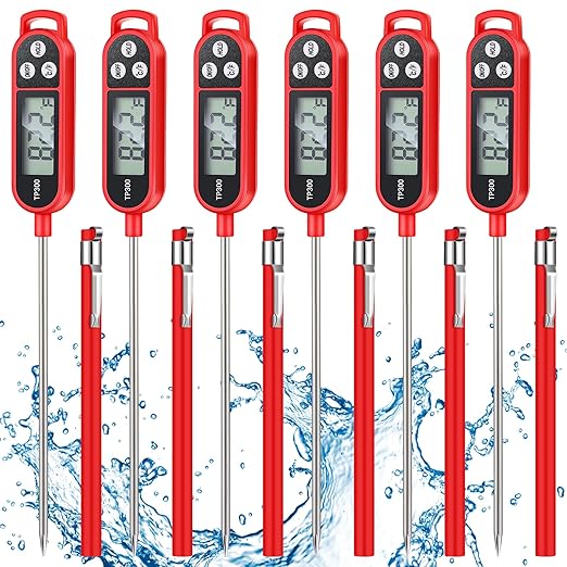 6 Pcs Meat Thermometer Food Thermometer with Probe Water Liquid Instant Read Digital Thermometer Cooking Thermometer Supplies BBQ Kitchen Thermometer for Cooking Milk Yogurt (Red)