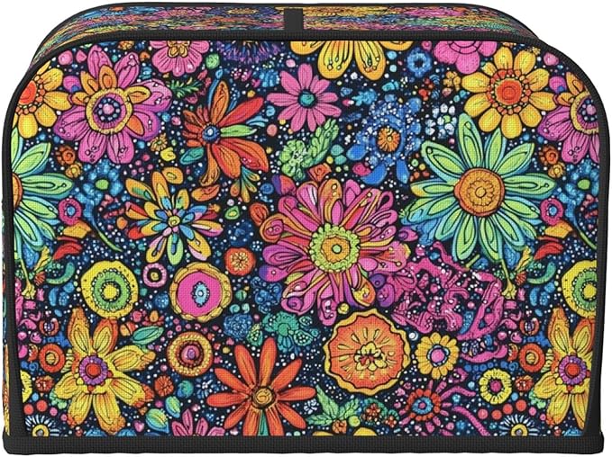 Toaster Cover 4 Slice Colorful Flower Art Kitchen Small Appliance Covers with Pockets Dust and Fingerprint Protection