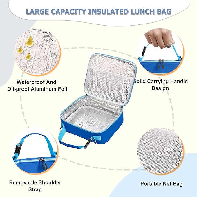 MAISON HUIS Bento Box for Kids with 8oz Soup Thermo, Leak-proof Lunch Food Containers with 5 Compartment, Insulated Lunch Bag & 17oz Stainless Steel Water Bottle for School, Trvael