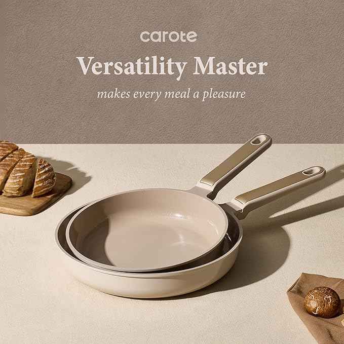 CAROTE Ceramic Cookware Set Nonstick, 14pcs Pots and Pans Set Nonstick, Non-Toxic & PFAS-Free, Dishwasher, RV/Camping Cookware Set, Cooking Pots with Lids, Light Taupe